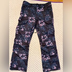 Volcom Girls Floral Print Snow Pants - Black and Purple